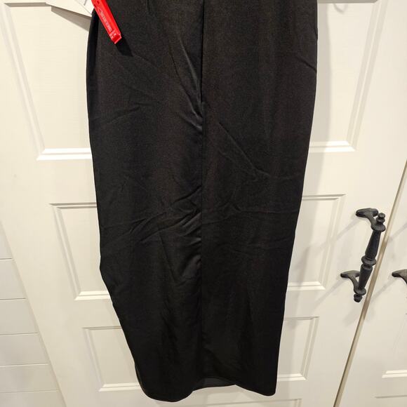 Mac Duggal 68147 Black Feather Trim One Shoulder Sleeveless Midi Dress Size 4 - Picture 7 of 10